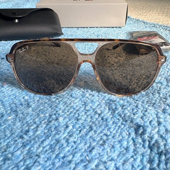 NWT Ray-Ban BILL Sunglasses Polished Havana On Transparent Brown Polarized - Picture 3 of 6
